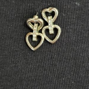 Avon Open Heart Earrings silvertone w/ Rhinestone Accents